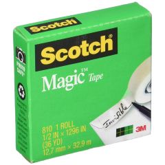 3M 810 Scotch Magic Tape - 1/2" x 36 Yards (Pack of 12)
