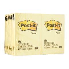 3M 656 Yellow Post-it Notes - 2" x 3" - 100 Sheets x 12 Pads / Pack