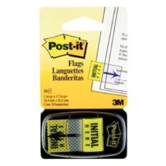 3M 680-13 Post-it "Initial Here" Yellow Tape Flags - 1" x 1.7", 50 Flags x Pack of 10