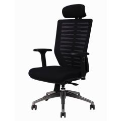 MAZ MF 05027 High Back Chair - Mesh Back - Black In Leather