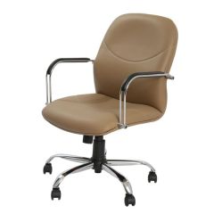MAZ MF 02584 Medium Back Chair - Beige In Leather