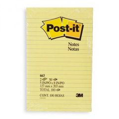 3M 663 Ruled Yellow Post it Notes - 5" x 8" - 50 Sheets x 2 Pads