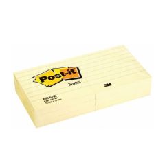 3M 630-6 Ruled Canary Yellow Post-It Notes - 3" x 3" - 100 Sheets x 6 Pads / Pack 