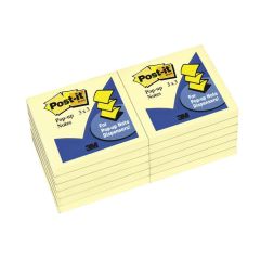 3M R330-YW Canary Yellow Post-it Pop-up Notes - 3" x 3"- 100 Sheets x 12 Pads / Pack 
