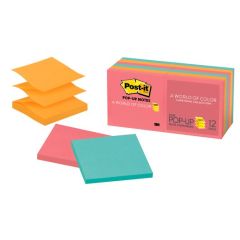 3M Post-it R330-12AN Pop-Up Notes - 3" x 3", Assorted Color, 100 Sheets, 12 Pads / Pack