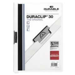 Durable 2200-02 Duraclip File - 30 Sheets - A4 - White (Pack of 10)