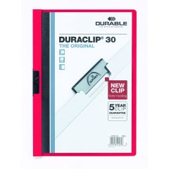 Durable 2200-03 Duraclip File - 30 Sheets - A4 - Red (Pack of 10)