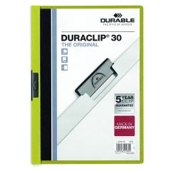 Durable 2200-05 Duraclip File - 30 Sheets - A4 - Green (Pack of 10)