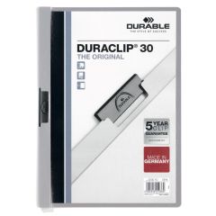 Durable 2200-10 Duraclip File - 30 Sheets - A4 - Grey (Pack of 10)