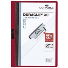 Durable 2200-31 Duraclip File - 30 Sheets - A4 - Dark Red (Pack of 10)