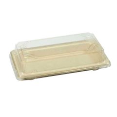 Bagasse Sushi Container EG0.4 With Plastic Lid, Beige (Pack of 50)