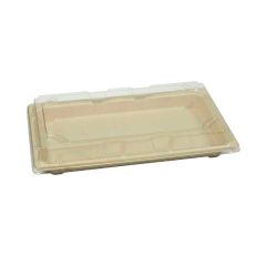 Bagasse Sushi Container EG0.6 With Plastic Lid, Beige (Pack of 50)