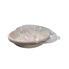 Bagasse Round Container With Plastic Lid, 24Oz (Pack of 50)