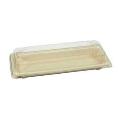 Bagasse Sushi Container EG2.0 With Plastic Lid, Beige (Pack of 50)