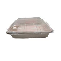 Bagasse Rectangular Container With Plastic Lid, 1000ml (Pack of 50)